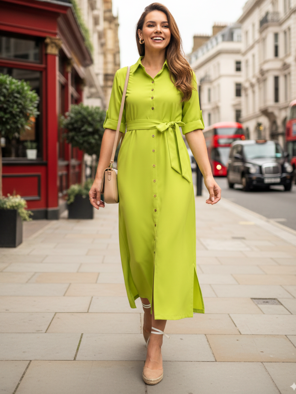 Collar Buttoned Down Shirt Maxi Dress - Pinkkup