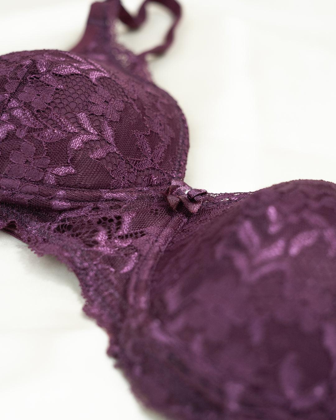 Set : Lace Trim Push Up Lingerie Bra and Panty
