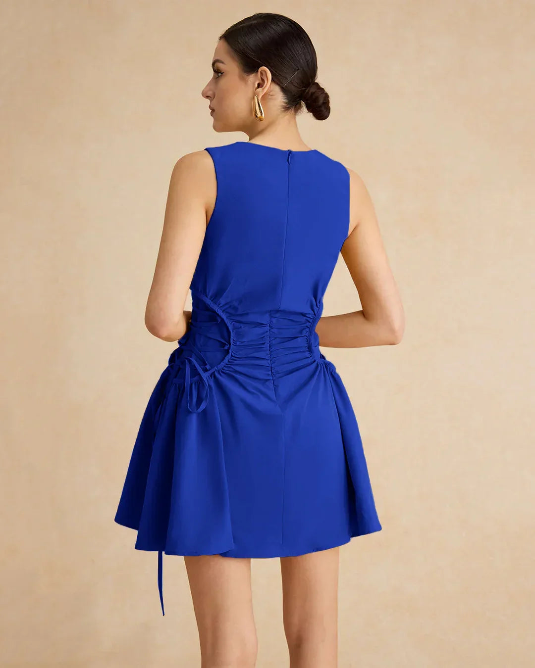 Ruched Side Sleeveless Fit & Flare Mini Dress in Surf