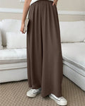 High-Rise Drawstring Wide Leg Pants in Chocolate