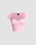 Sweetheart Neck Sheer Cap Sleeve Top in Baby Pink