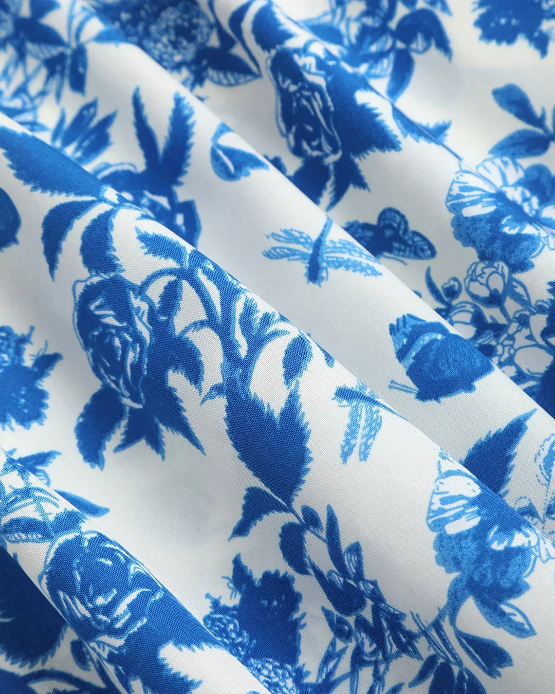 Blue Floral Spaghetti Strap Fit and Flare Mini Dress