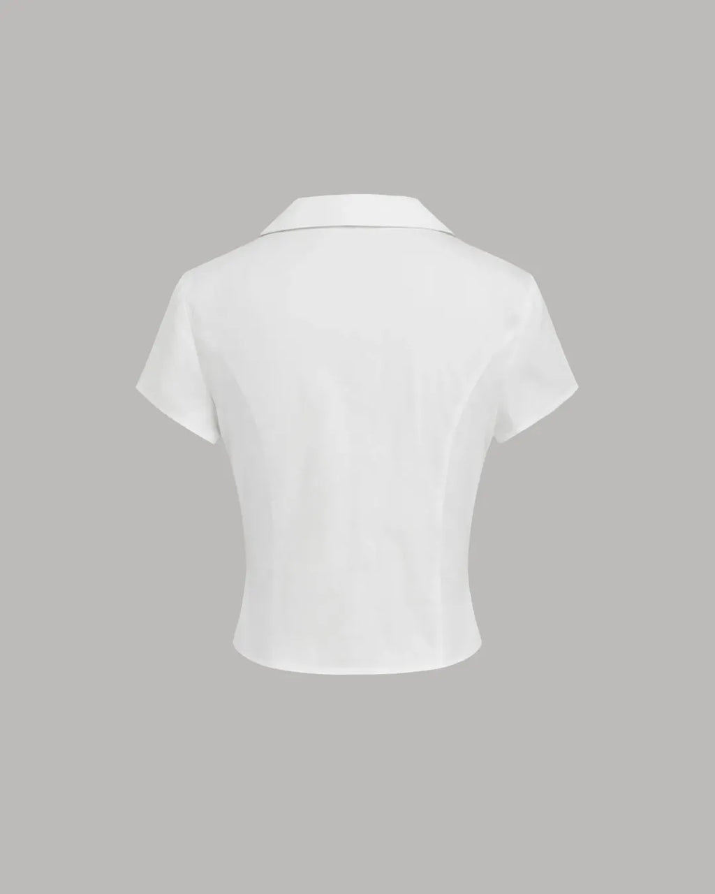 White Collared Fitted Button-Up Crop Top