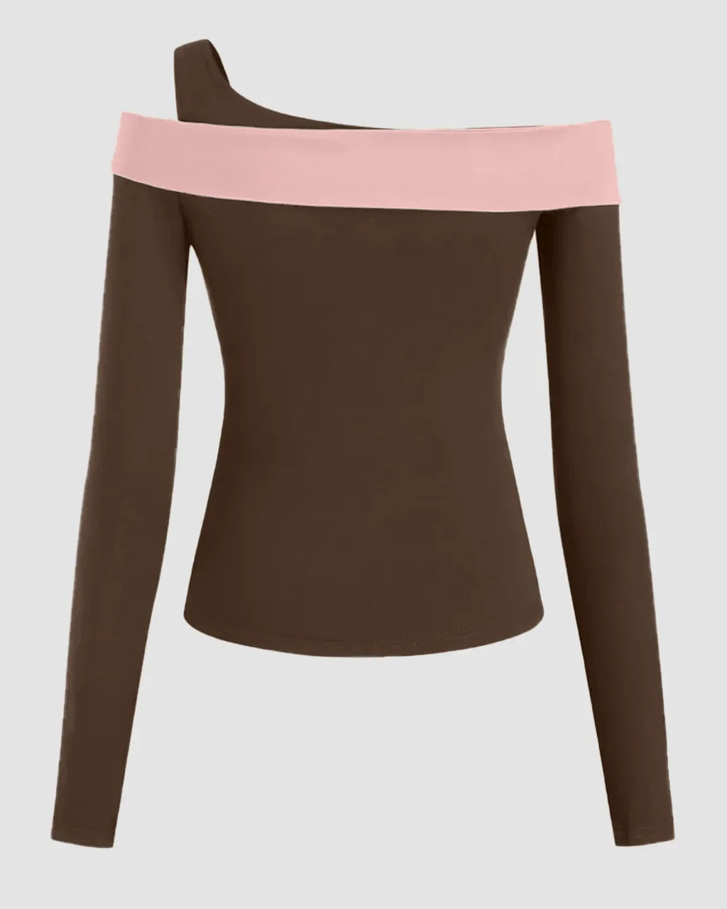 Rose and Brown Color block Off Shoulder Full Sleeve Top