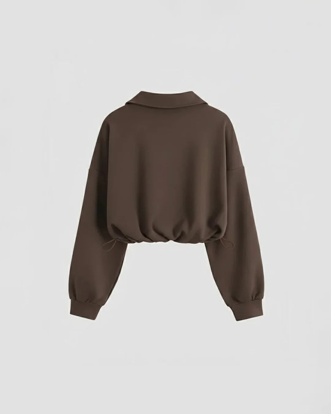 High Neck Loose-Fit Cropped Hem Solid Long Sleeve Hoodie in Chocolate