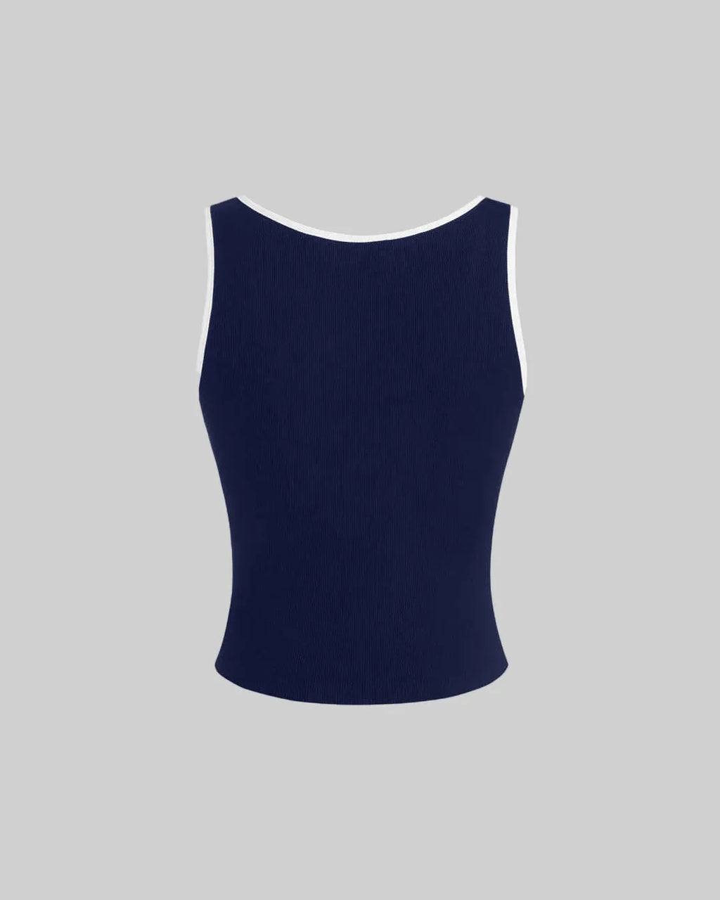 Solid Color Round Neck Ribbed Tank Top In Navy Blue