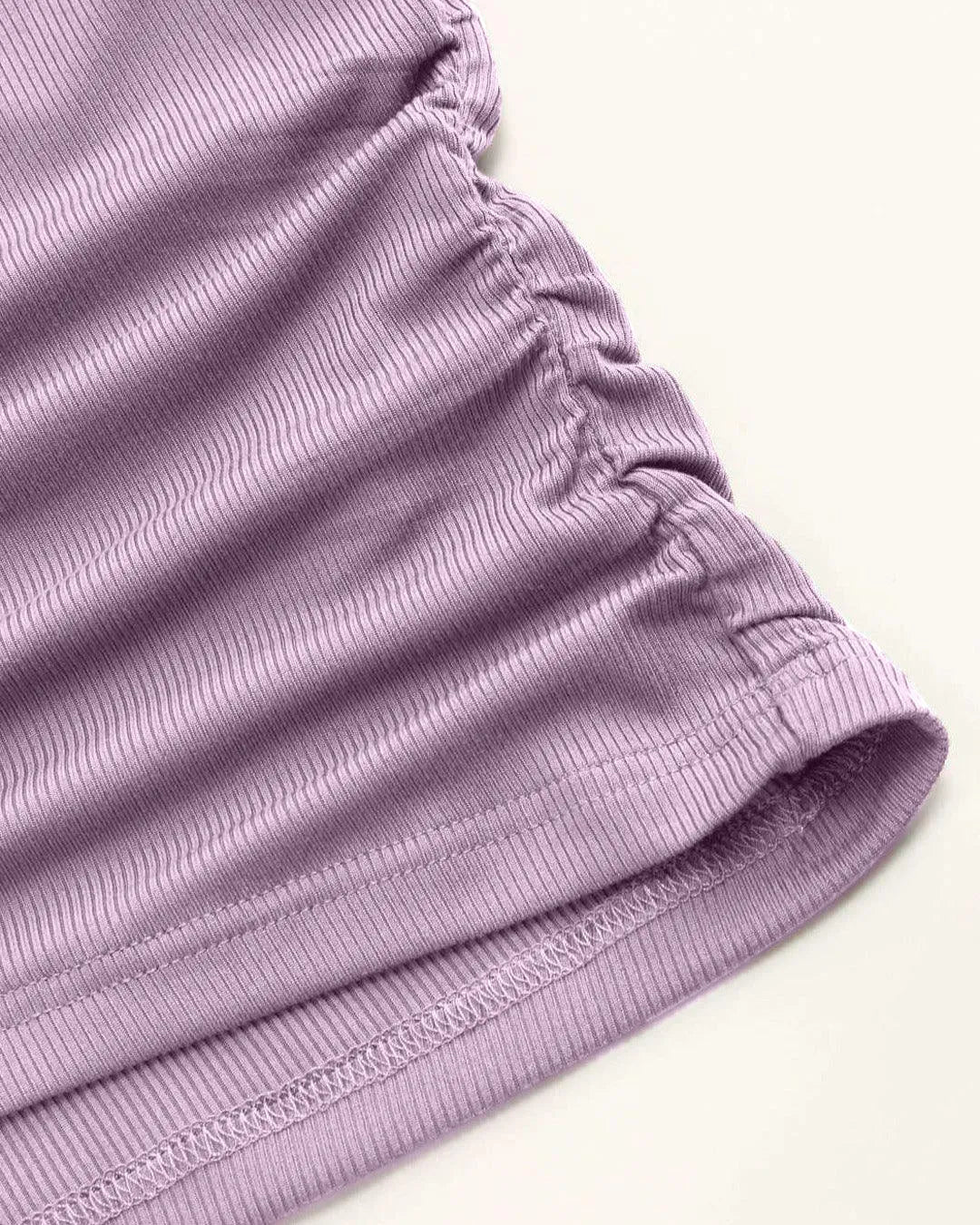 Ruched Short-Sleeve Cowl Neck Top In Lilac