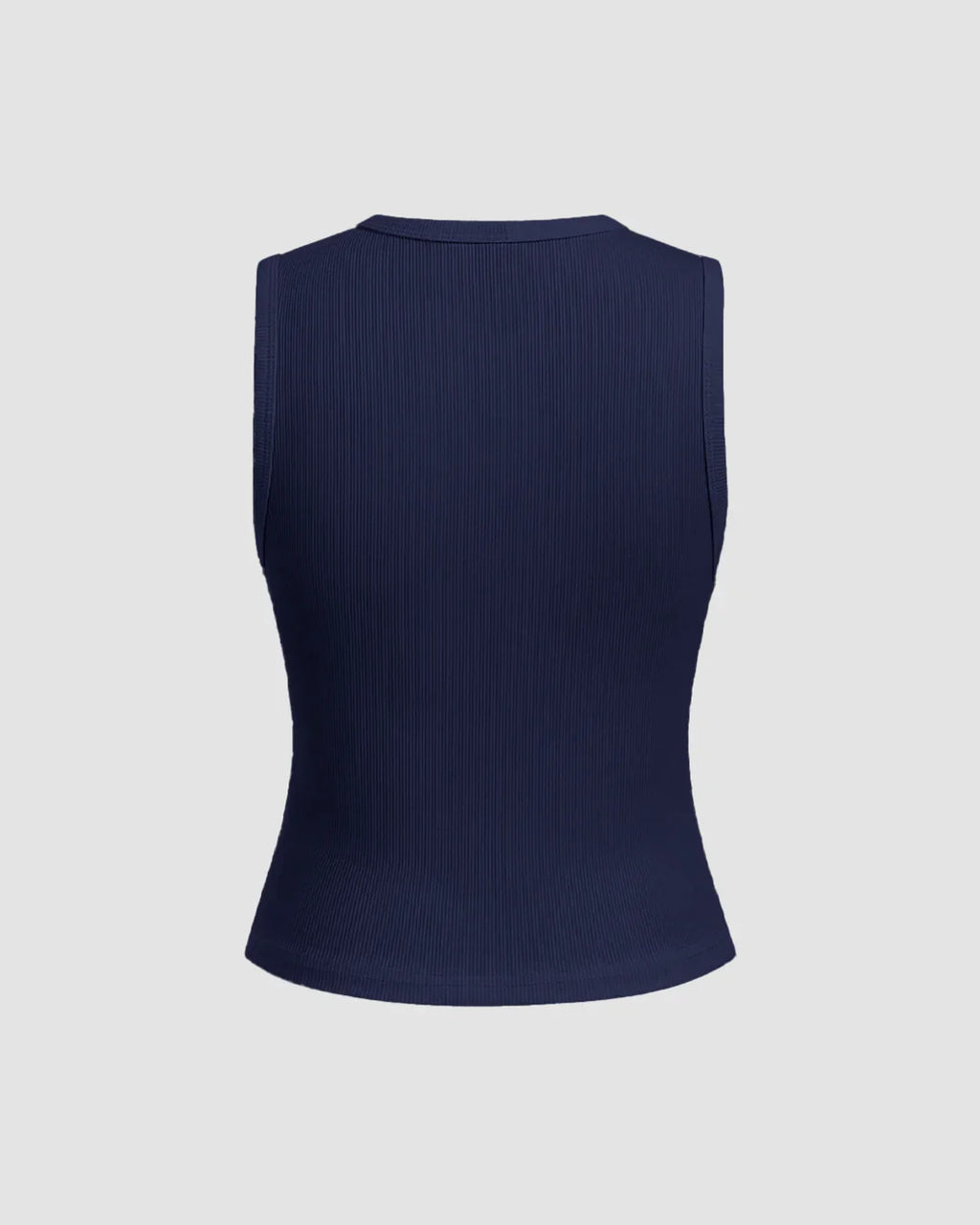 Navy Blue Ribbed Button-Down Sleeveless Top