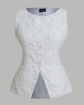 Printed Sleeveless Embroidered Eyelet Top