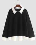 Black Contrast Collar Long Sleeve Sweatshirt