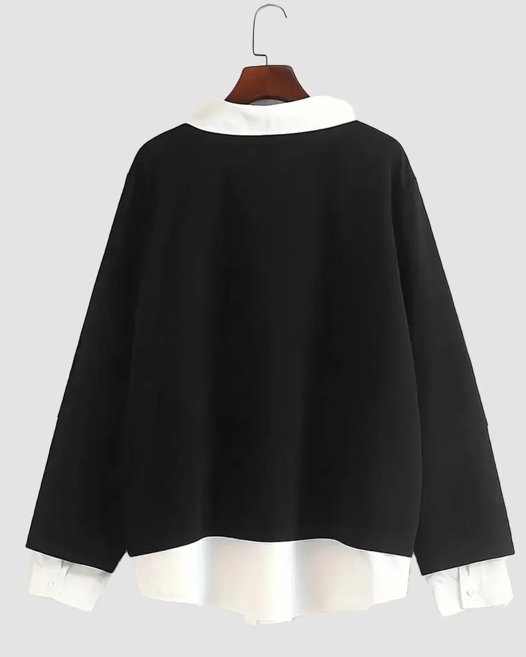 Black Contrast Collar Long Sleeve Sweatshirt