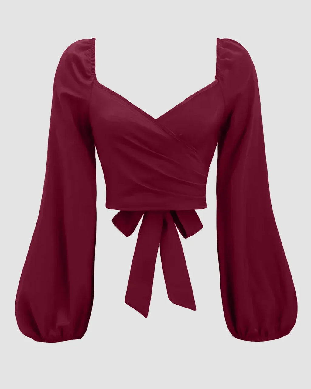 Sweetheart Neck Balloon Sleeve Back Tie Crop Top in Raspberry