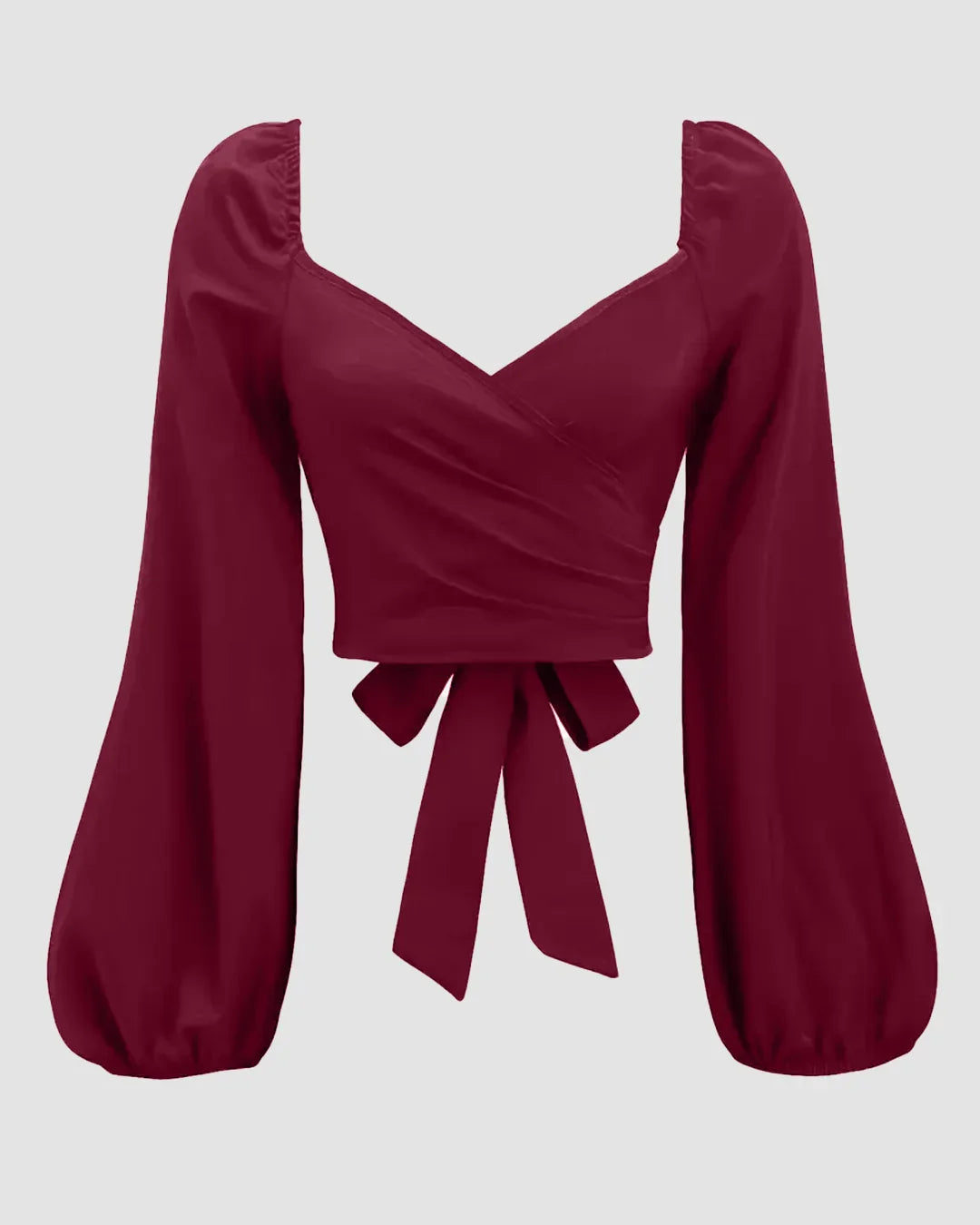 Sweetheart Neck Balloon Sleeve Back Tie Crop Top in Raspberry
