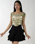 Ruched Tie-Dye Off-Shoulder Puff Sleeve Top