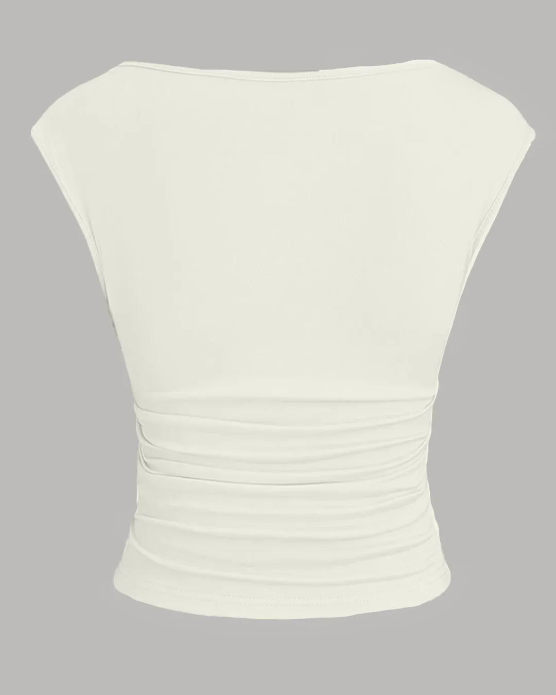 Boat Neck Ruched Stretch Top in White