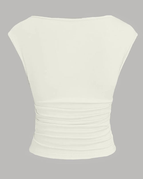Boat Neck Ruched Stretch Top in White