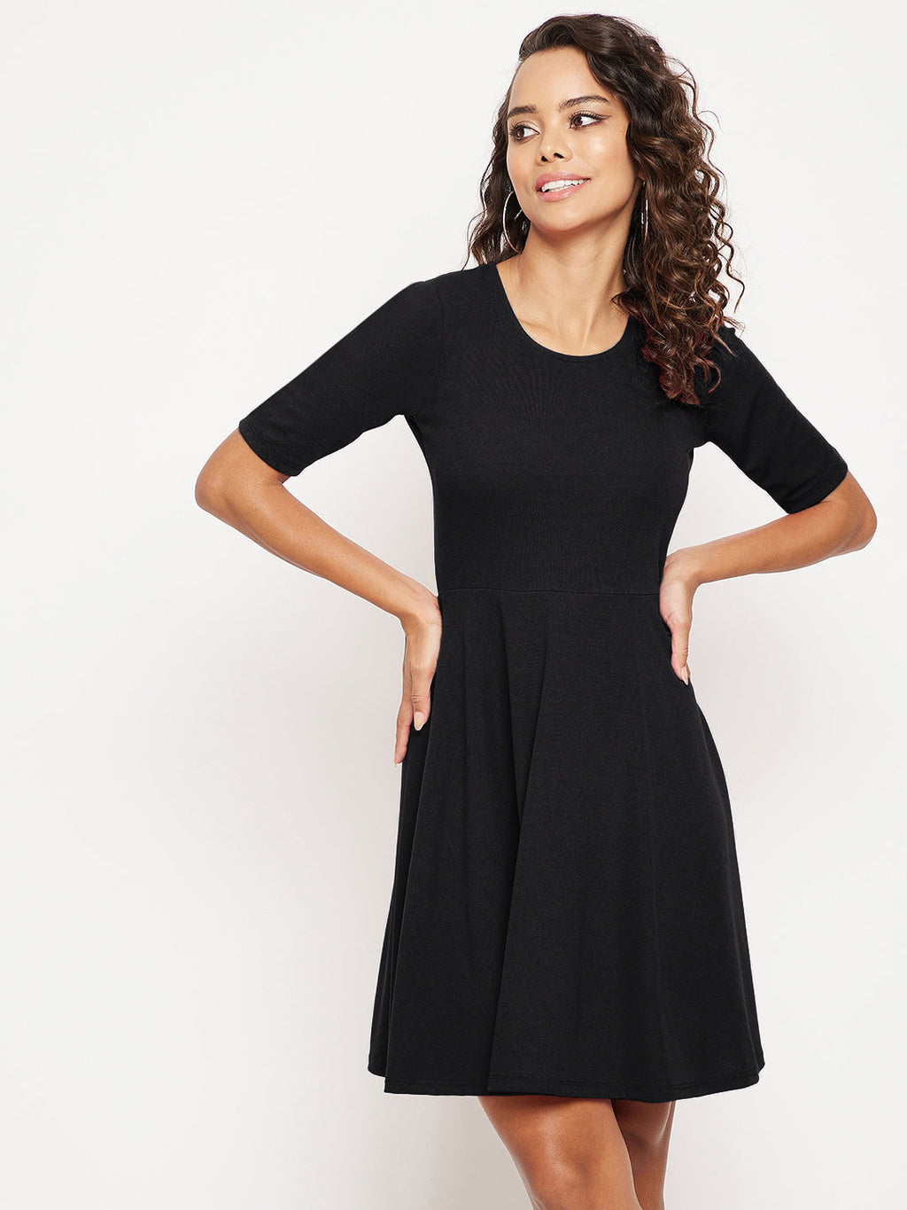 Round Neck Stretchable Cotton Skater Dress