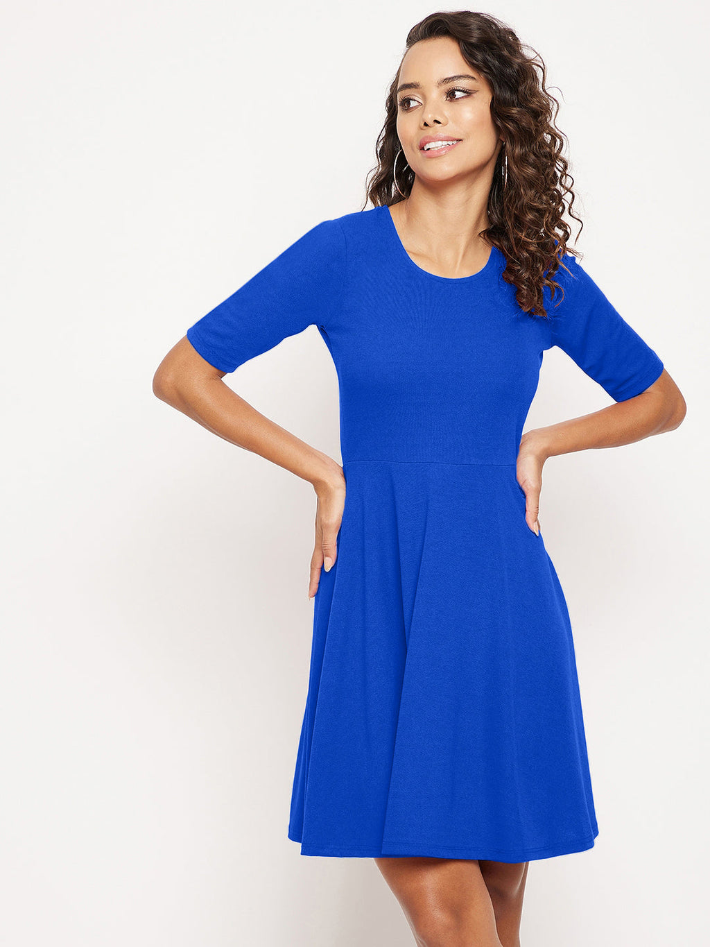 Round Neck Stretchable Skater Cotton Dress