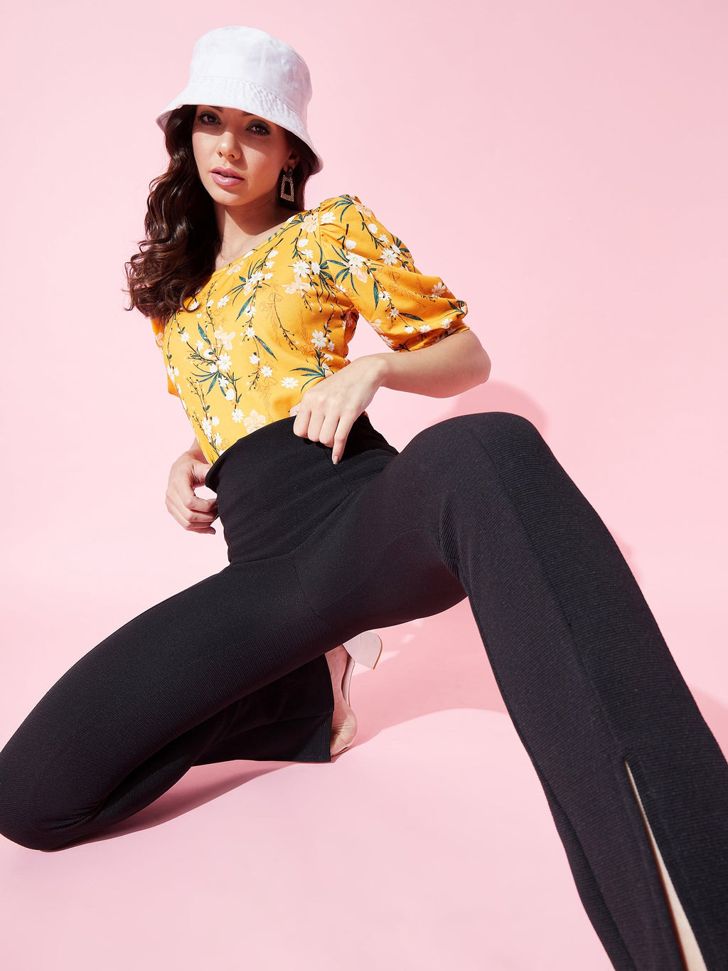Cotton Floral Stretchable Puff Sleeve Top