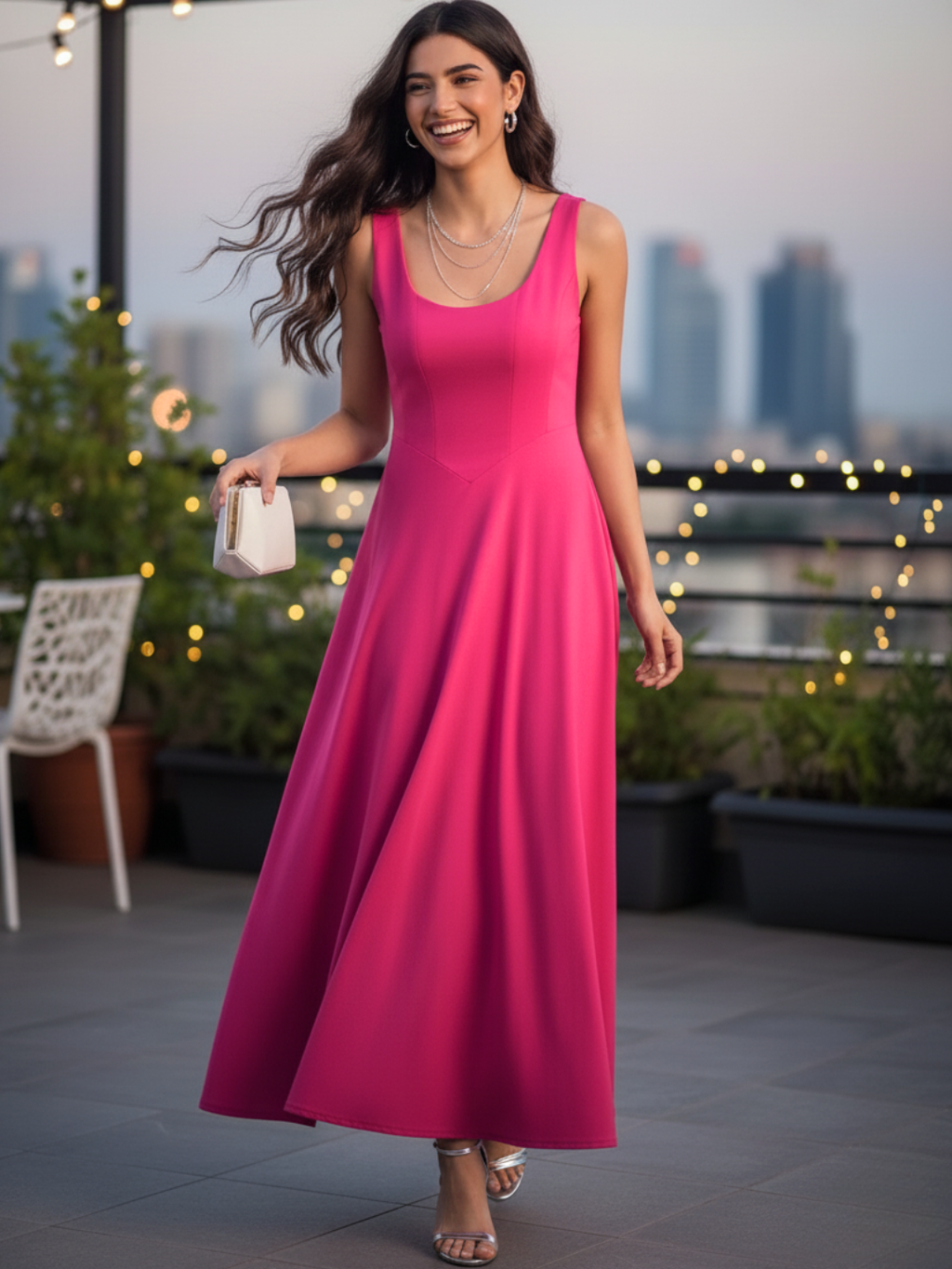Stretchable Corset Fit & Flare Midi Dress - Pinkkup