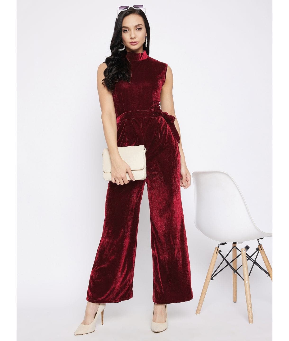 Stretchable Velvet Jumpsuit - Pinkkup