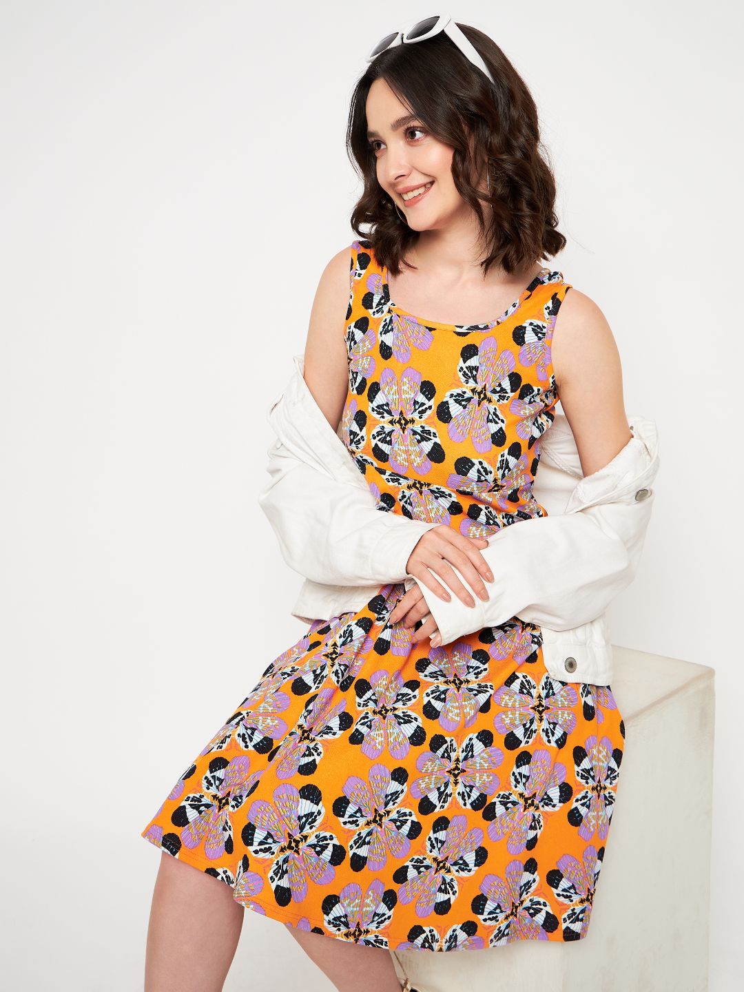 Sleeveless Round Neck Stretchable Cotton Skater Dress - Pinkkup