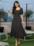 Stretchable Ruffled Sleeve Fit & Flare Dress - Pinkkup