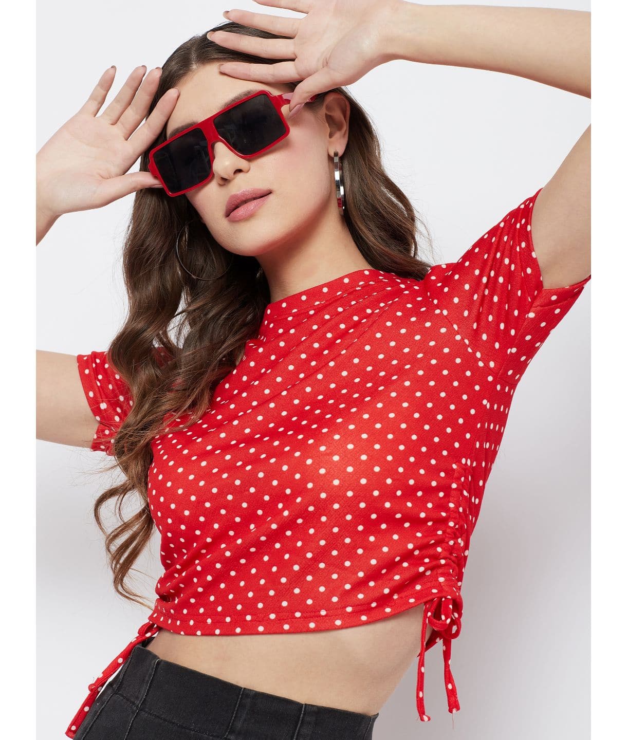 Cotton Stretchable Side Drawstring Crop Top - Pinkkup
