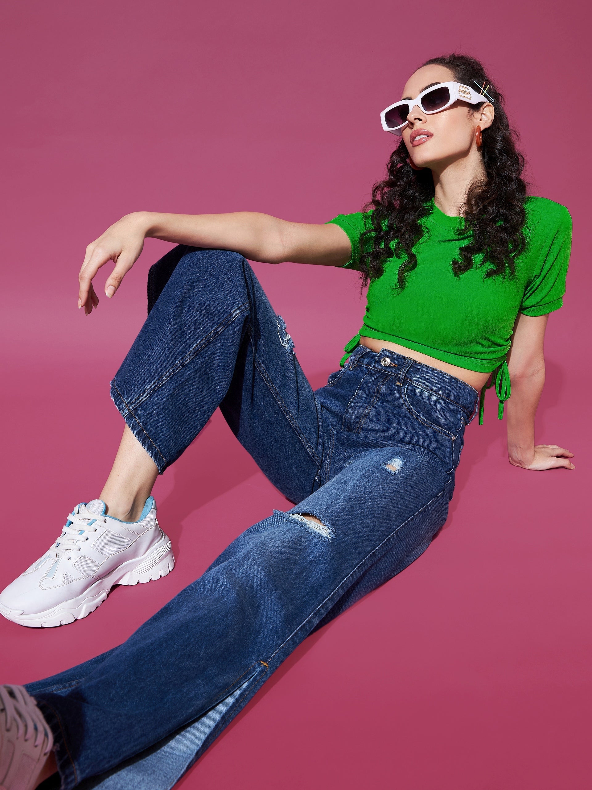 Cotton Stretchable Side Drawstring Crop Top - Pinkkup