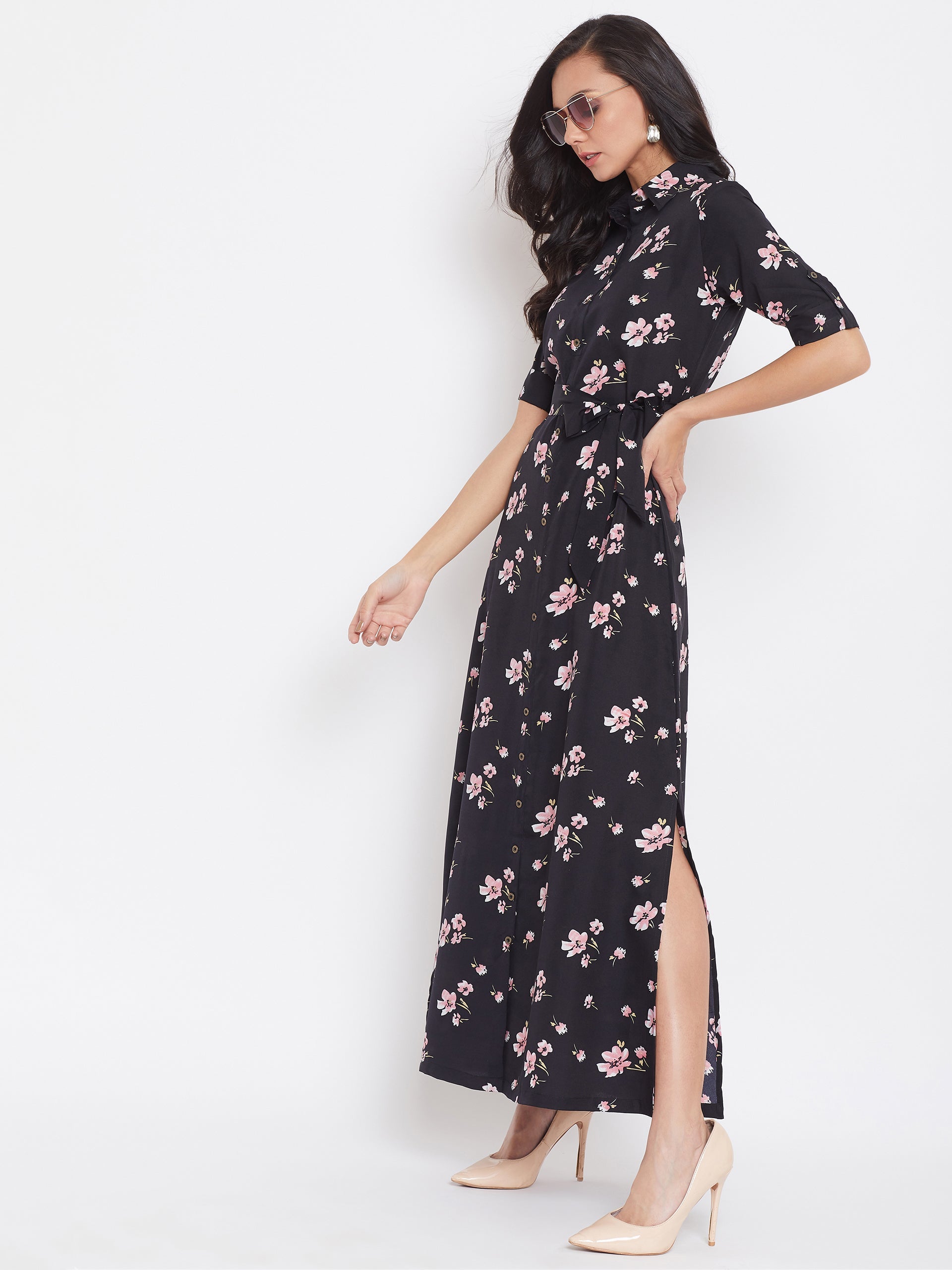 Collar Buttoned Down Shirt Maxi Dress