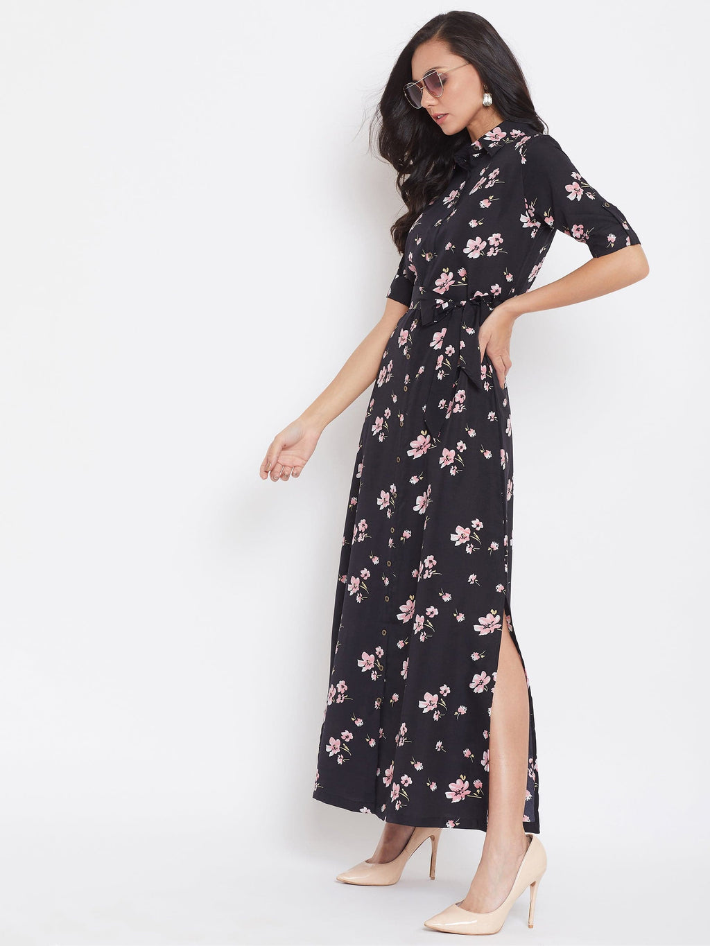 Collar Buttoned Down Shirt Maxi Dress