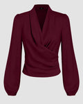 Maroon Draped V-Neck Full Sleeve Top