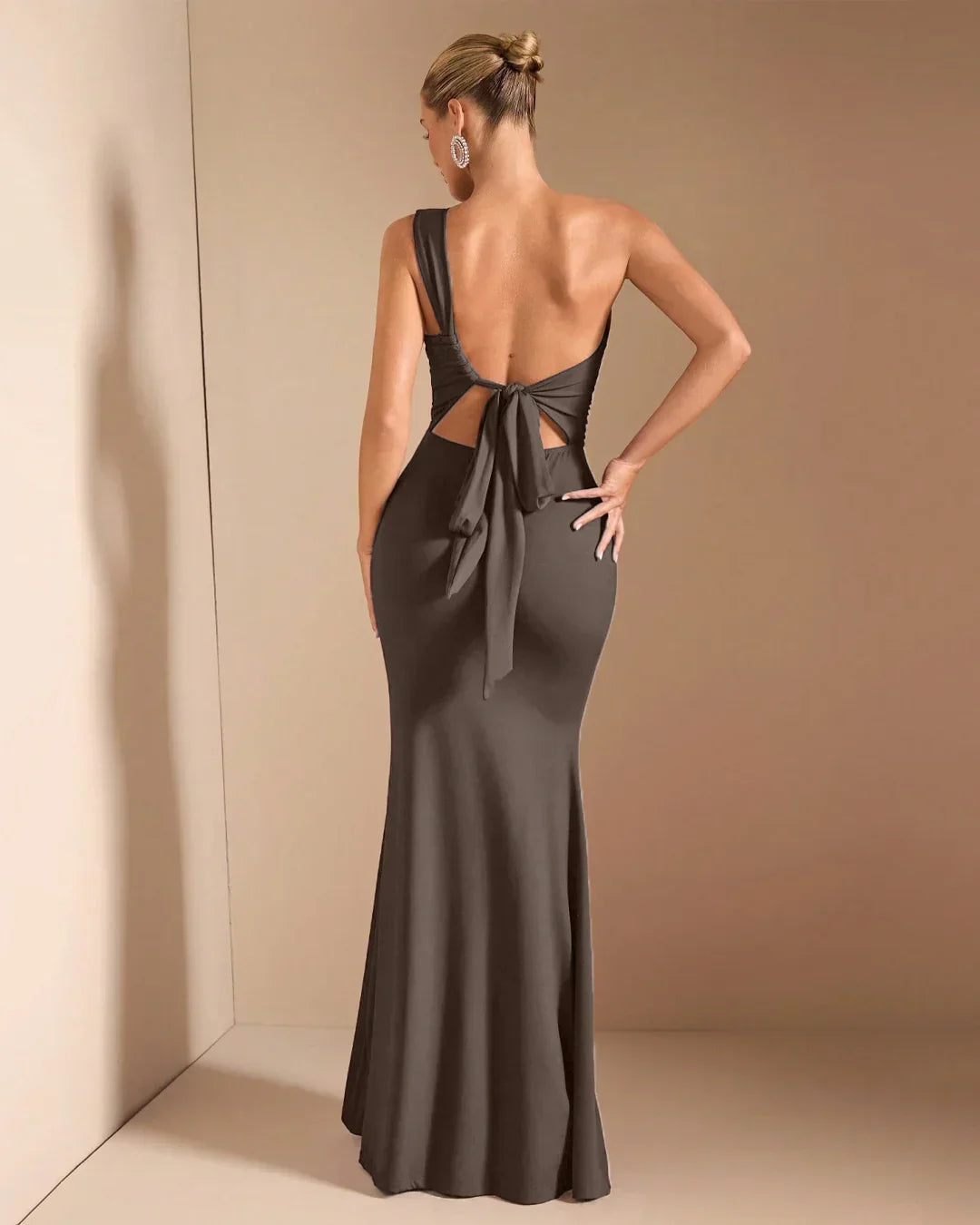 Bodycon Maxi Dress with Open Back Tie Detail in Coca