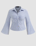 Blue Striped Flared Full Sleeve Shirt Curve & Plus
