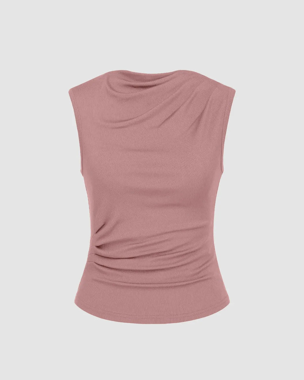 Rib Round Neck Solid Tank Top & Mid Waist Ruffle Midi Skirt In Pink