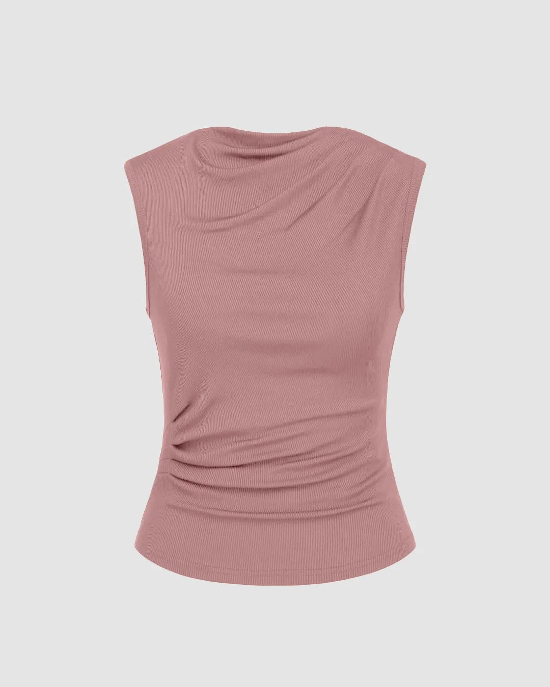 Rib Round Neck Solid Tank Top & Mid Waist Ruffle Midi Skirt In Pink