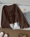 Coco Tie Front Full Sleeve Flared Hem Top