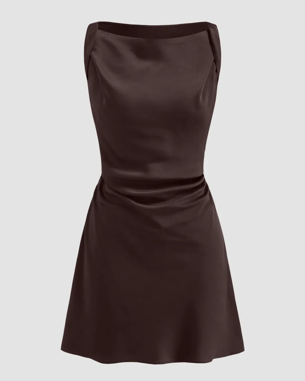 Sleeveless Draped Mini Flared Dress in Coffee