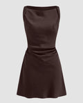 Sleeveless Draped Mini Flared Dress in Coffee