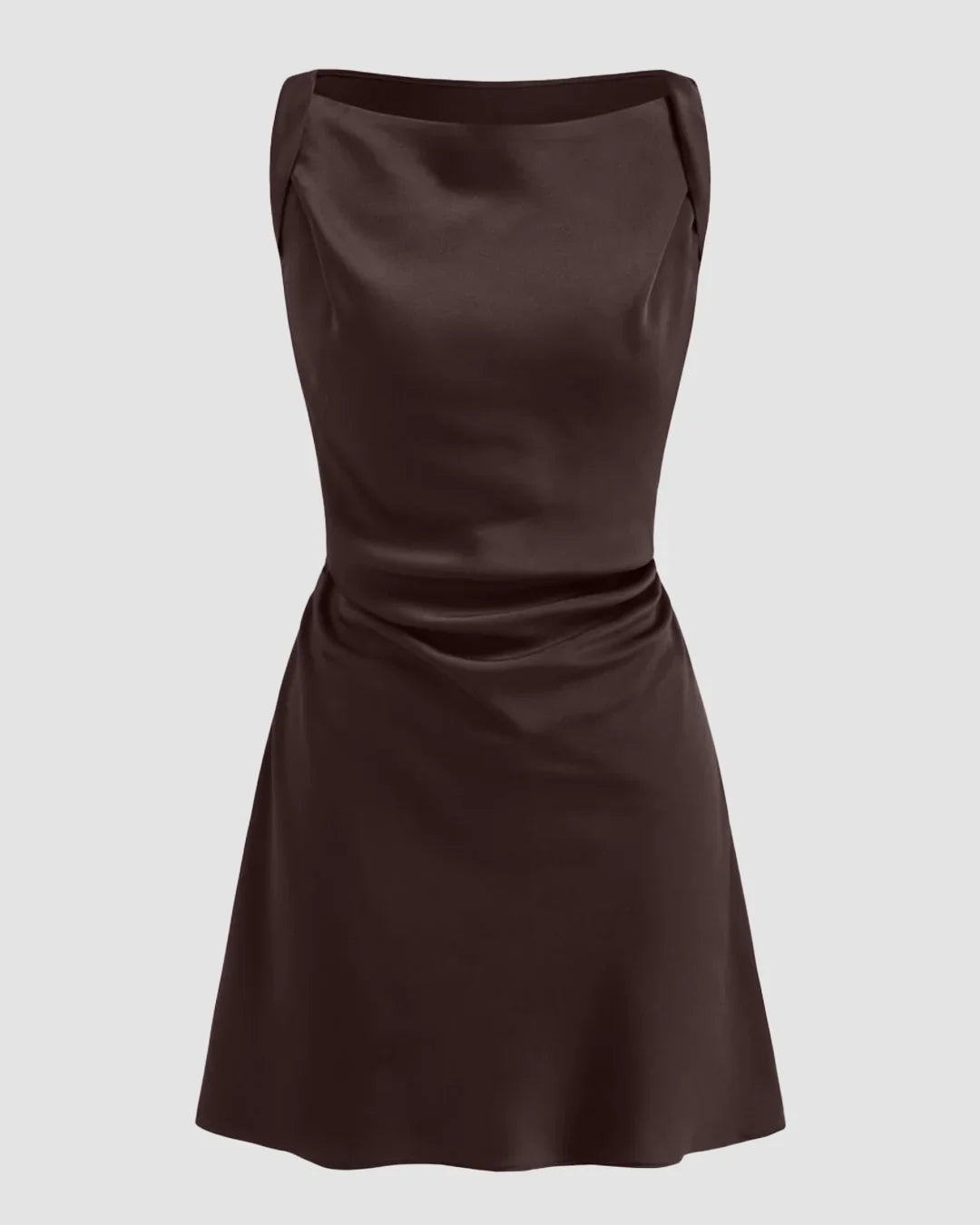 Sleeveless Draped Mini Flared Dress in Coffee