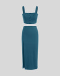 Welcome Summer Set Of Two Crop Top And Skirt In Teal Blue