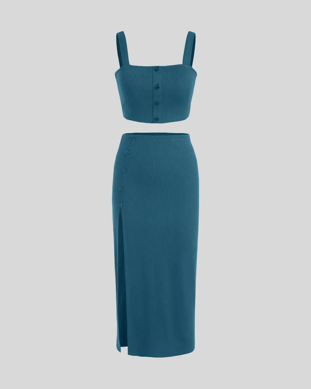 Welcome Summer Set Of Two Crop Top And Skirt In Teal Blue