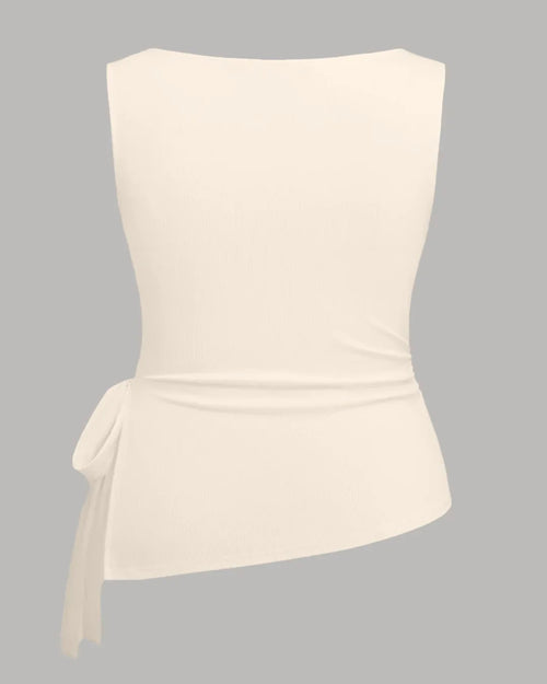 Boat Neck Ruched Split Knotted Asymmetrical Tank Top Curve & Plus in Apricot