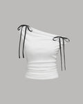 One Shoulder Tie-Detail Top In White