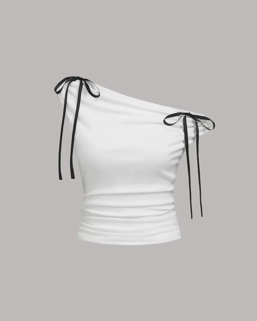 One Shoulder Tie-Detail Top In White