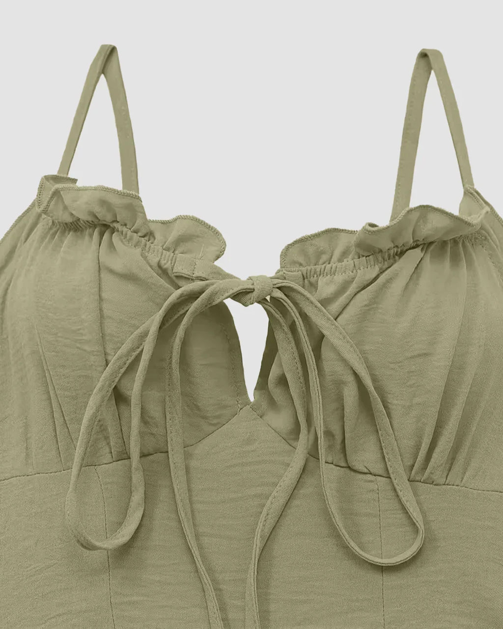 Spaghetti Strap Ruched Bust A-Line Maxi Dress in Herbal