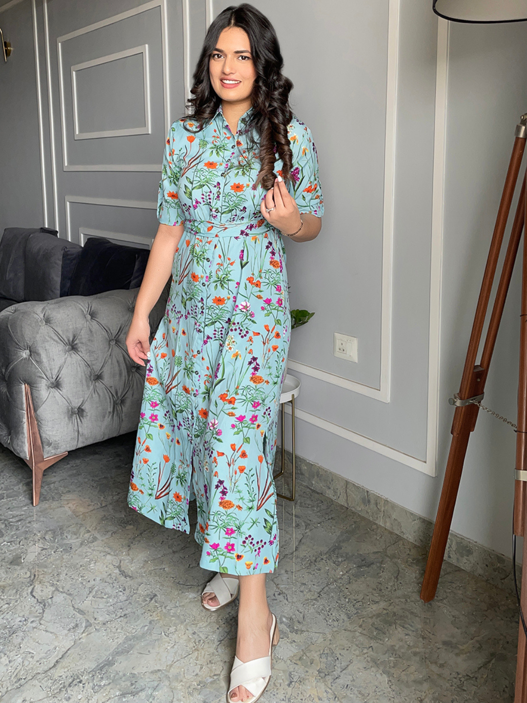 Collar Buttoned Down Shirt Maxi Dress - Pinkkup