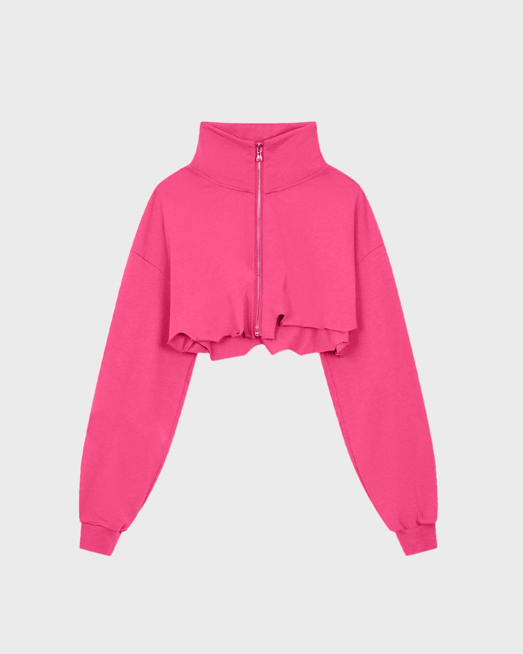 Set Crop Top With Long Sleeve Drawstring & Slim Joggers In Pink