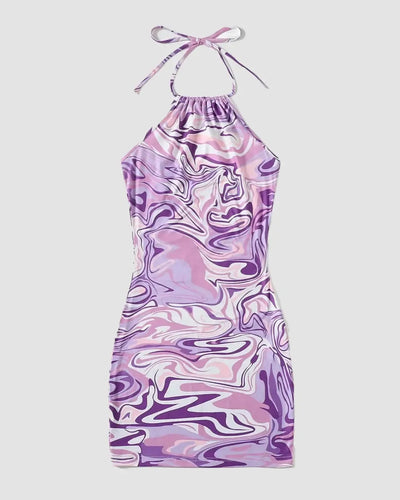 90s Marble Print Ruched Graphic Bodycon Dress