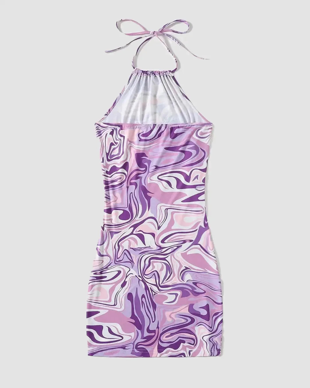 90s Marble Print Ruched Graphic Bodycon Dress